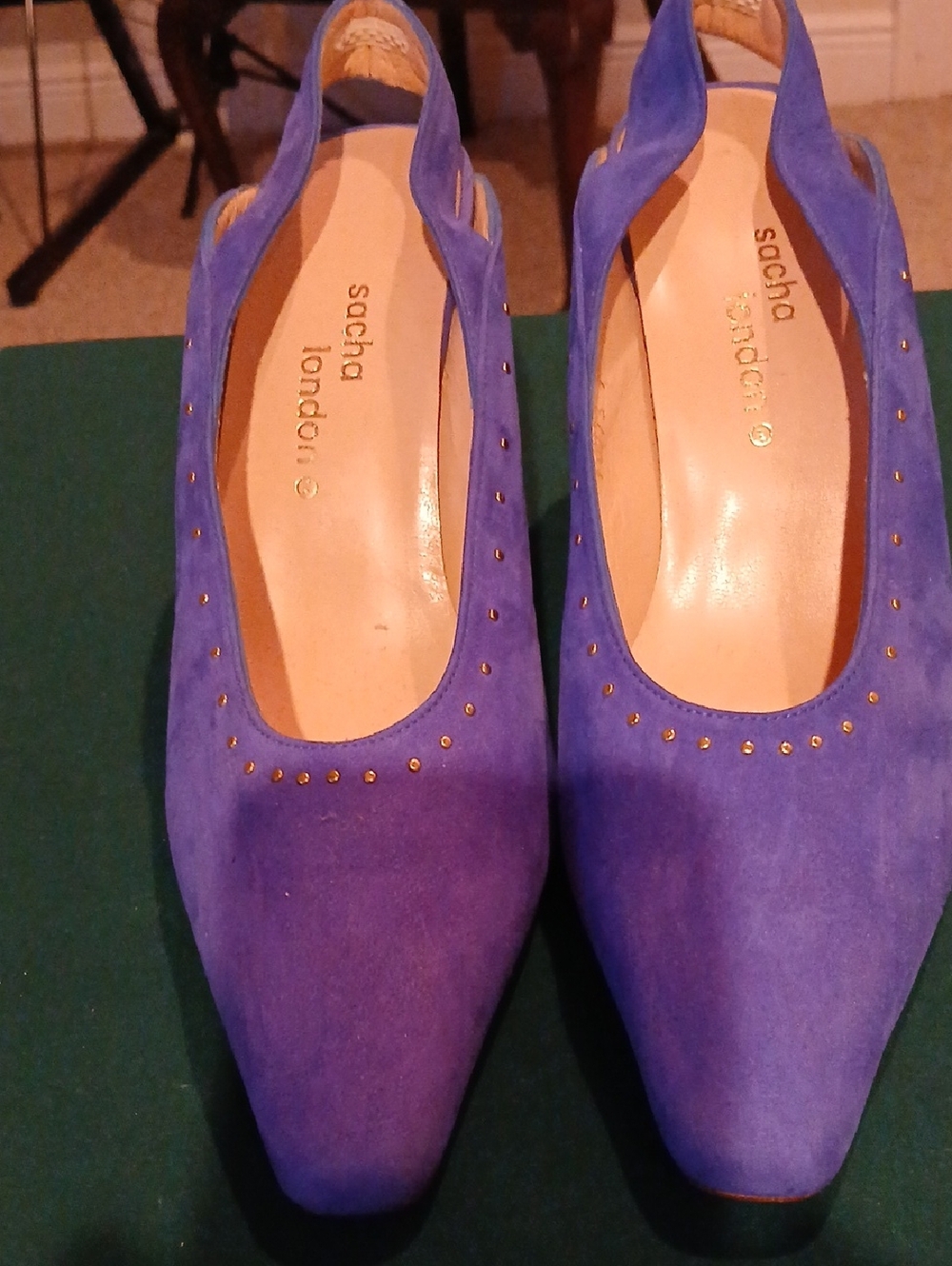 Sacha London Violet Suede Slingback Pumps with Gold Studs